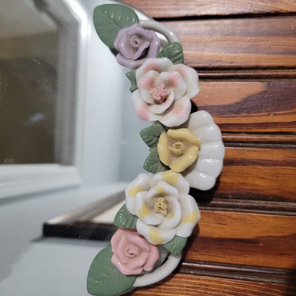 Vintage Capodimonte Style Flower Mirrored Vanity Tray - 13.5" x 9" Victorian - Picture 3 of 7